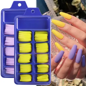 Unghie finte lunghe opache a ballerina giallo e viola con set scatola custodia