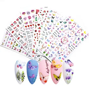 Adesivi per Unghie Farfalla Rosa Cuore Autoadesivi Motivi Floreali Lettere Colorate per Decorazione Manicure Fai da Te Donna