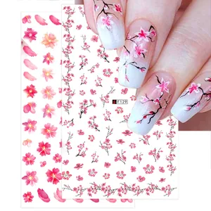 3D Adhesive Cherry Blossom Nail Art Stickers Pink Floral Butterfly Design For Women DIY Manicure Decoration Nail Decals