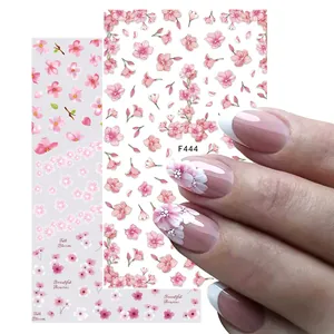 3D self-adhesive nail art stickers featuring pink cherry blossom and floral designs