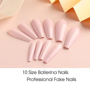 Vista dettagliata di 10 diverse dimensioni di unghie finte ballerina rosa chiaro