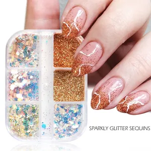 6 Gitter Irisierende Nagelkunst Glitzer Pailletten Set Gemischte Sechseck Flocken Symphonie Gold Blau Lila Glänzende Maniküre Dekoration Zubehör