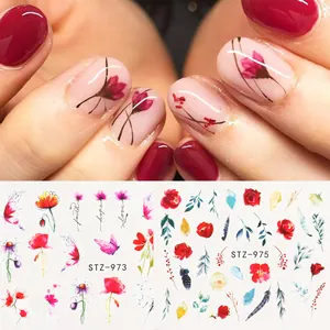 Decalcomanie ad Acqua per Unghie Design Farfalla Floreale Inchiostro Fiori Acquerello Foglie Adesivi per Decorazione Manicure Donna