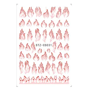 Adesivi per unghie 3D con fiamme sfumate in rosso e rosa, design professionale STZ-CS031