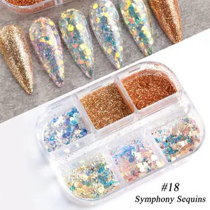 6-Farben-Nagelglitzer-Set #18 mit Goldstaub und irisierenden Symphony-Pailletten