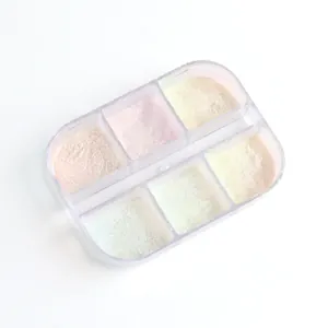 Detailansicht von 6-Farben Nagel-Glitzerpuder Set in einem klaren Kunststoffbehälter