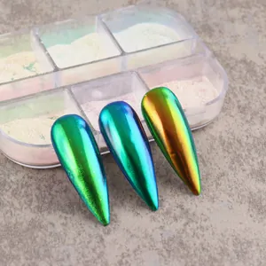 Detail von 6-Farben Chrom-Nagelpulver-Set mit irisierendem Aurora-Metallic-Finish-Effekt