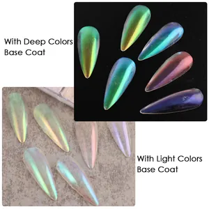 Nailart-Chrompulver-Effektvergleich auf dunklem und hellem Farbbasis-Lack