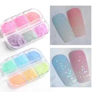 6-Gitter Zucker Nagelglitzer Puder Set mit Macaron-Farben Pailletten für Nagelkunst