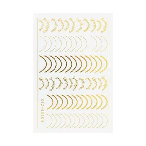 Adesivi per unghie dorati stile French con scritte metalliche e linee curve STZ-GS104