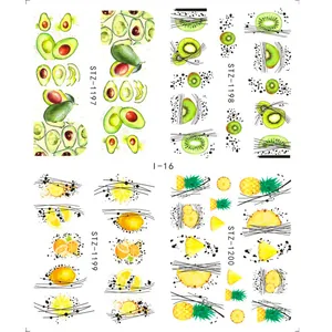 Adesivi per unghie a trasferimento d'acqua con motivi di frutta come avocado e limone