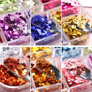 Macro di paillettes esagonali multicolore per nail art effetto sirena sfumata in vasetto