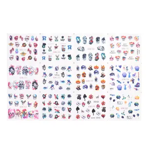 12-pack assorted nail art stickers featuring Halloween pumpkin and floral leaf patterns