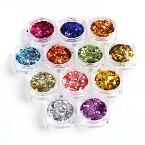 Set di 12 colori di paillettes esagonali iridescenti per nail art in barattoli per decorazioni