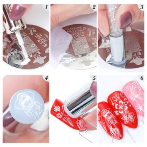 Schritt-für-Schritt-Anleitung für Nailart-Stempelplatte mit Mustern und Stempelwerkzeug