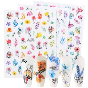 Adesivi per Unghie da Donna Acquerello Floreale Farfalla Ritratto Lettera Design Adesivi per Manicure Fai-da-Te Decorazione