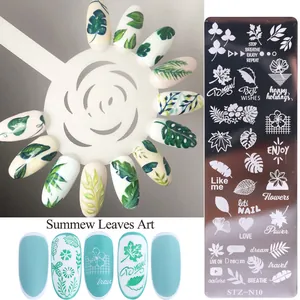 Dettaglio macro della piastra stamping STZ-N10 con motivi vintage di foglie e fiori estivi
