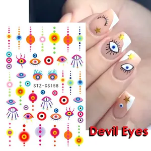 Devil Eyes nail art stickers featuring colorful eye patterns and golden stars STZ-CS158