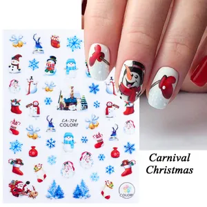 Adesivi per unghie 3D natalizi con motivi di Babbo Natale e renne per manicure
