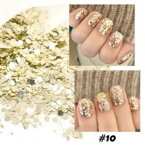 Paillettes esagonali per nail art color oro champagne per manicure sfumata, sacchetto da 50g