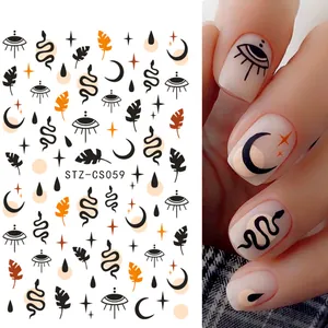 Detail of STZ-CS059 nail stickers with mysterious black snake, moon and star patterns