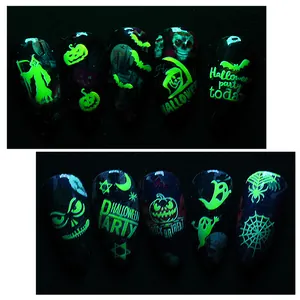 Luminous Halloween nail stickers with glow-in-the-dark pumpkin, skull and bat patterns