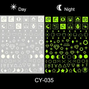 Autocollants à ongles lumineux avec motifs de zodiaque et lune, effet jour et nuit