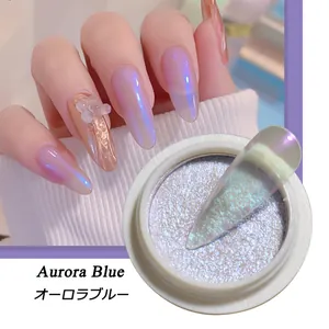 Aurora Blue solid nail powder with chrome mermaid effect for professional manicure