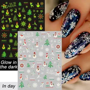 Adesivi per unghie luminosi di Natale con Babbo Natale, renne e motivi a fiocco di neve
