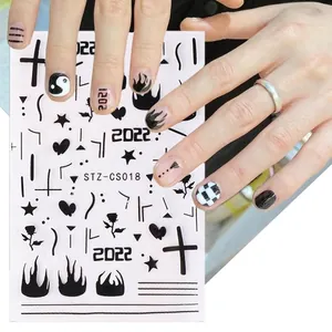 Cool Halloween nail stickers with black flame, skull, and cross designs STZ-CS018