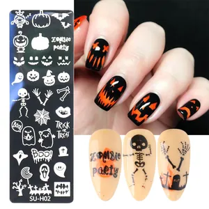 Halloween-Nagelstempelplatte SU-H02 mit Kürbis-, Totenkopf- und Geist-Metallvorlagen