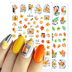 Adesivi per Unghie a Forma di Foglia di Acero Autunno Decalcomanie Floreali Design a Linee DIY Decorazione Manicure Donna Stile Artistico