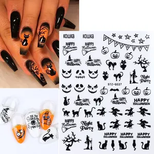 Adesivi per Unghie 3D Halloween Disegni Ragno Teschio Fantasma Zucca Gotico Oro Nero Decalcomanie per Unghie per Festa Donna Decorazione Manicure