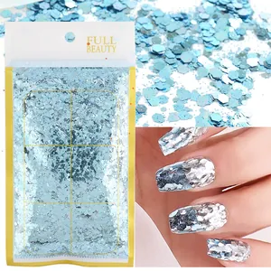 Paillettes per unghie a sirena blu iridescente in forme esagonali per nail art sfumata