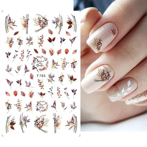 Adesivi per unghie con foglie di acero e fiori autunnali design F785