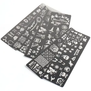 5er-Set Halloween-Nagelstempelplatten aus Edelstahl mit Kürbis- und Totenkopfmotiven