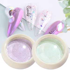 Solid Aurora Nail Powder With Sponge Stick High Gloss Iridescent Chrome Mirror Magic Dust For DIY Nail Art Decoration Pearlescent Manicure