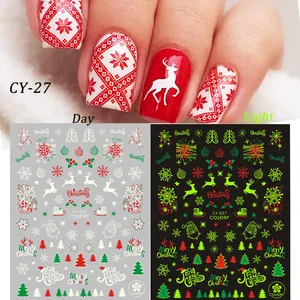 Adesivi per Unghie Natalizi Luminosi Glow In The Dark Babbo Natale Renna Fiocco di Neve Autoadesivi DIY Decorazione