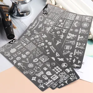 Set di piastre per nail art Halloween con motivi di zucca e gel per stampaggio