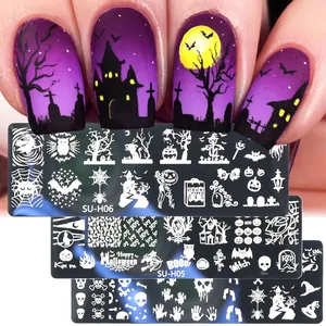 Piastra per Stamping Unghie Halloween Acciaio Inossidabile Zucca Scheletro Pipistrello Ragnatela Nail Art Fai Da Te