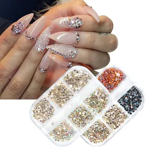 Flatback Glass Nail Rhinestones Aurora AB Crystal Round Beads For DIY Manicure Decoration Multi Colors Gold Base