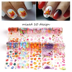 Mixed 10-design autumn maple and lavender nail foil transfer stickers set for manicure