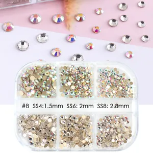 Flatback AB glass rhinestones in 6-grid box for DIY nail art and crystal decoration