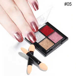 Close-up of #05 solid chrome nail powder palette with four metallic aurora colors