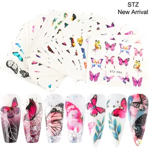 Adesivi per Nail Art a Farfalla Decalcomanie a Trasferimento d'Acqua Stile Ins Giapponese Farfalla Fiori Bianchi Neri Colorati per Decorazione Unghie Fai da Te