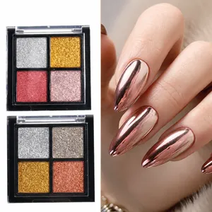 Paleta de polvo sólido de espejo metálico de 4 colores para decoración de uñas efecto aurora