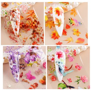 Floral and autumn maple leaf nail transfer foils for Thanksgiving nail art decoration
