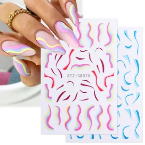 Pegatinas de uñas con líneas onduladas de colores y cintas de ballet para manicura DIY