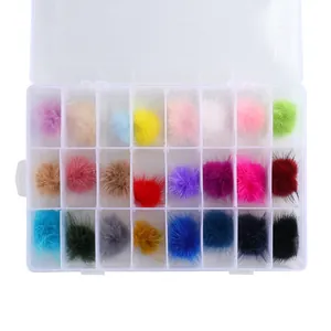 Set di 24 pompon magnetici colorati per nail art in scatola di plastica trasparente