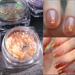 Glitter per unghie opale aurora in flacone con riflessi scintillanti arancio e rosa